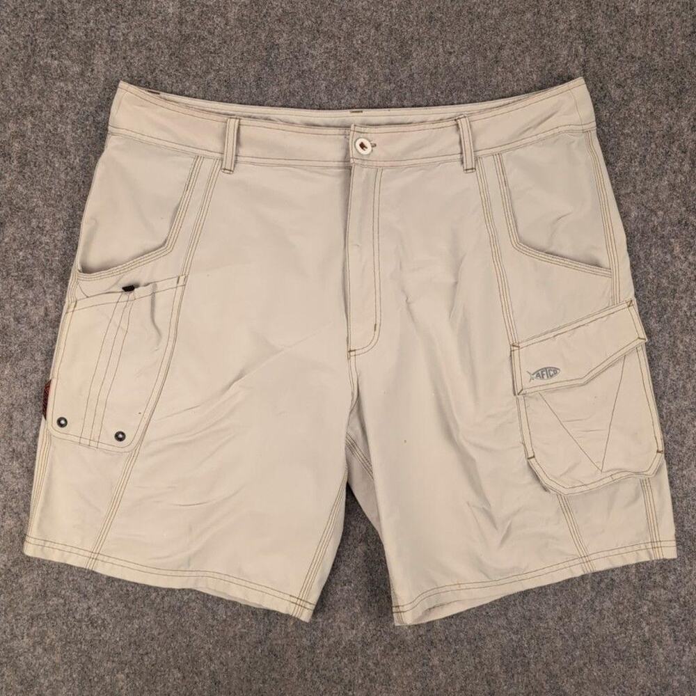 AFTCO Shorts Mens 40 Beige Nylon Fishing Quick Dry Stretch Cargo Pockets Outdoor